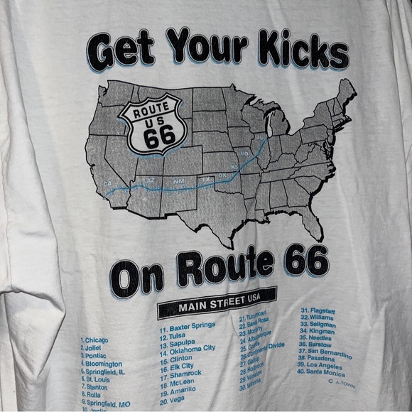 vintage Y2K US Route 66 DISTRESSED White Shirt XL M&O tag Tourist Vacation - Picture 2 of 7
